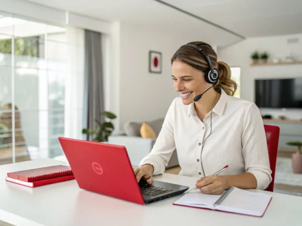 Pessoa em home office atendendo cliente via notebook