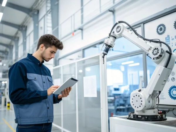 Ambiente de inovação SESI com analistas desenvolvendo automações industriais