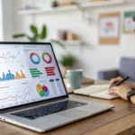 Profissional home office analisando dados em tela de computador